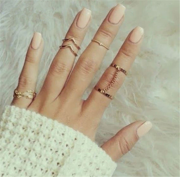 6pcs/lot Unique adjustable Ring Set Punk style Gold Colour Knuckles