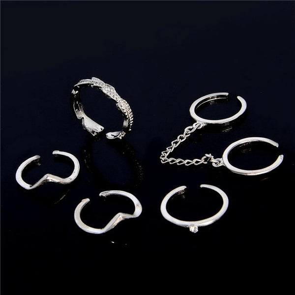 6pcs/lot Unique adjustable Ring Set Punk style Gold Colour Knuckles