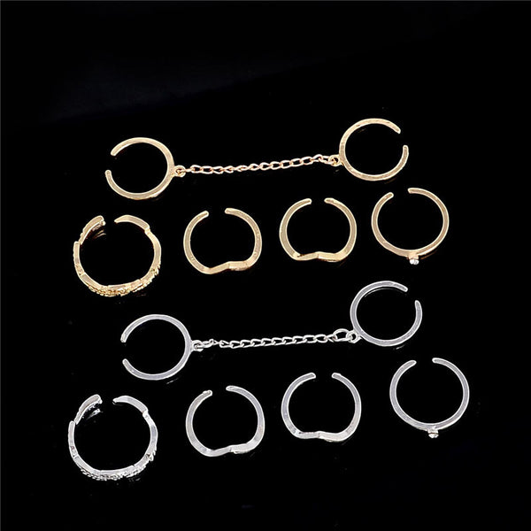 6pcs/lot Unique adjustable Ring Set Punk style Gold Colour Knuckles