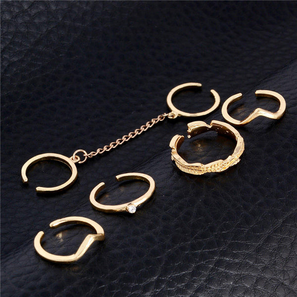 6pcs/lot Unique adjustable Ring Set Punk style Gold Colour Knuckles