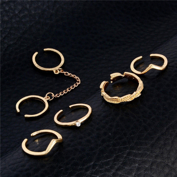 6pcs/lot Unique adjustable Ring Set Punk style Gold Colour Knuckles