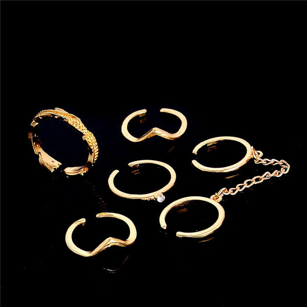 6pcs/lot Unique adjustable Ring Set Punk style Gold Colour Knuckles
