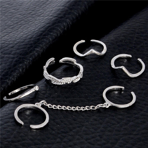 6pcs/lot Unique adjustable Ring Set Punk style Gold Colour Knuckles