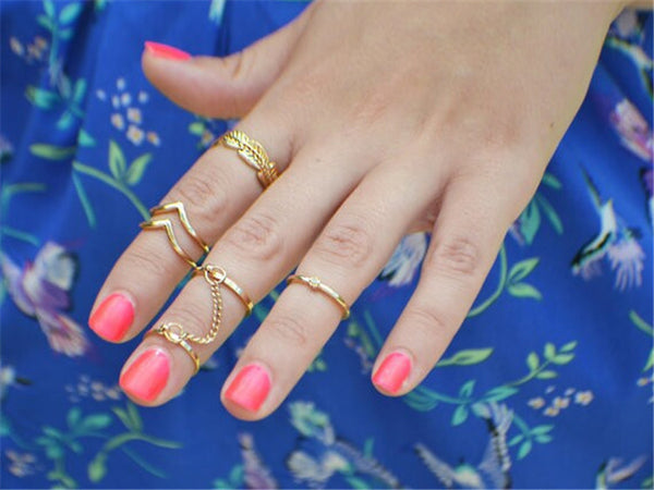 6pcs/lot Unique adjustable Ring Set Punk style Gold Colour Knuckles